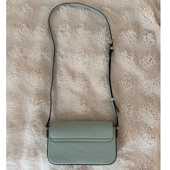 NWOT Authentic Gucci Green Calfskin Leather GG Super Mini crossbody purse  $1500 - Picture 5 of 16